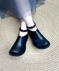 Retro Comfy Black Cowhide Leather Splicing Boots