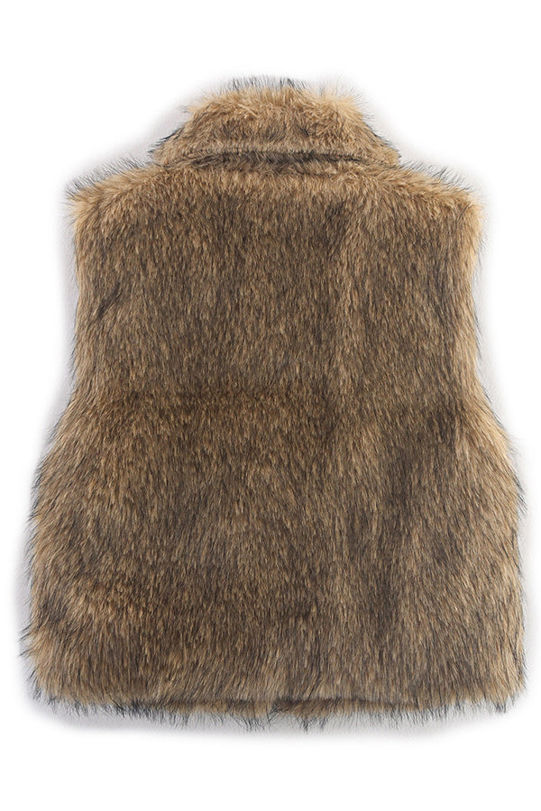 Collared Sleeveless Short Faux Fur Vest