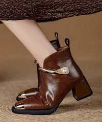 Classy Black Faux Leather Splicing Chunky Boots