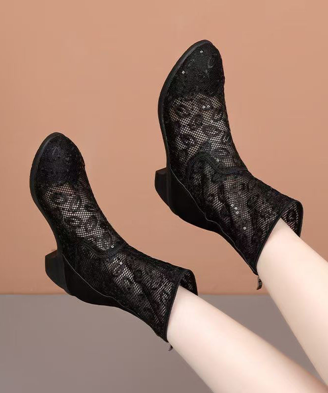 Stylish Splicing Chunky Boots Black Breathable Mesh