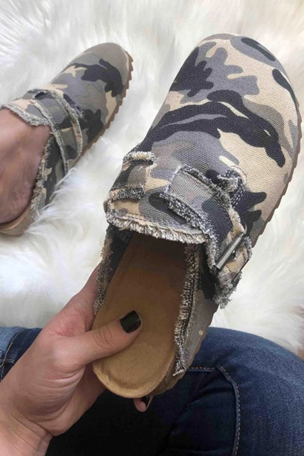 Printed Raw Edge Flat Casual Shoes