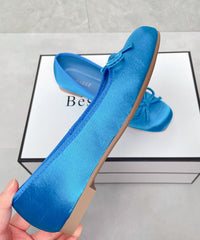Boutique Comfortable Blue Satin Bow Splicing Flats