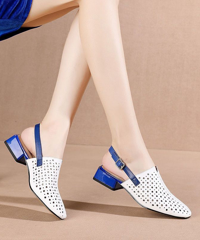 White Splicing Chunky Sandals Hollow Out Pointed Toe
