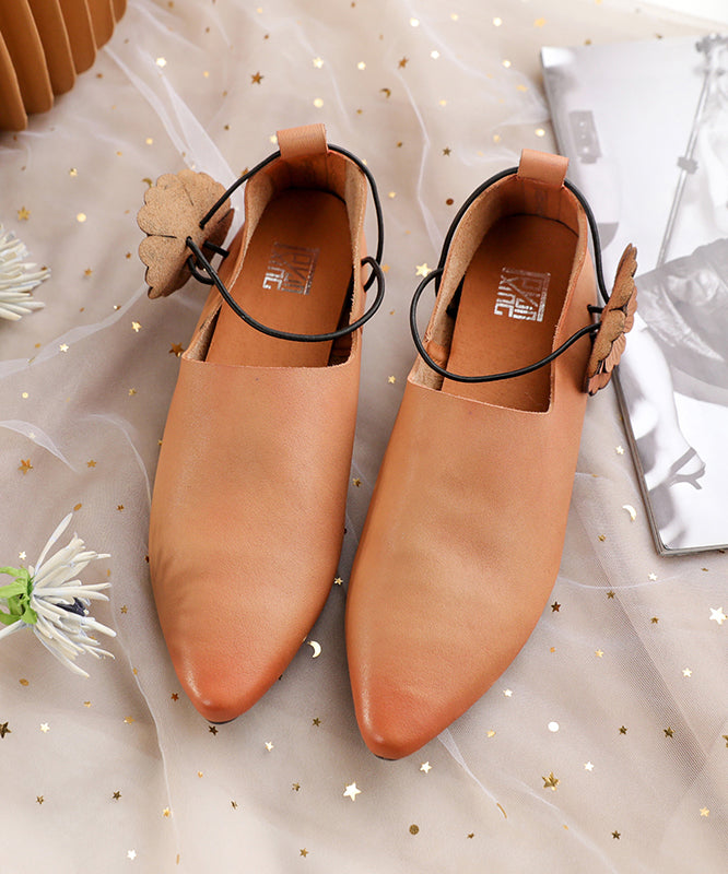 Casual Pointed Toe Flat Shoes For Pink Brown Cowhide Leather