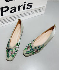 Green Satin Embroidered Flat Feet Shoes