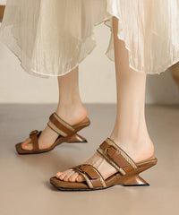 Apricot Sheepskin Woven Wedge Heel Slippers