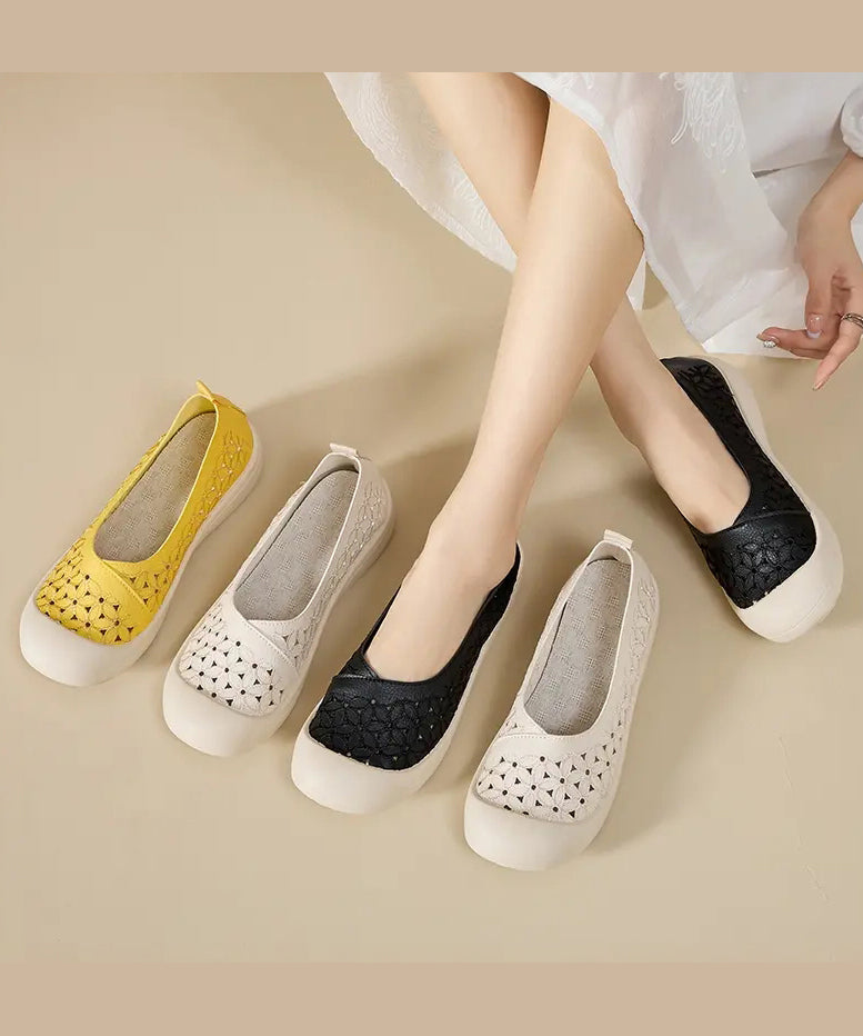 Yellow Hollow Out Faux Leather Comfortable Splicing Hiking Sandals