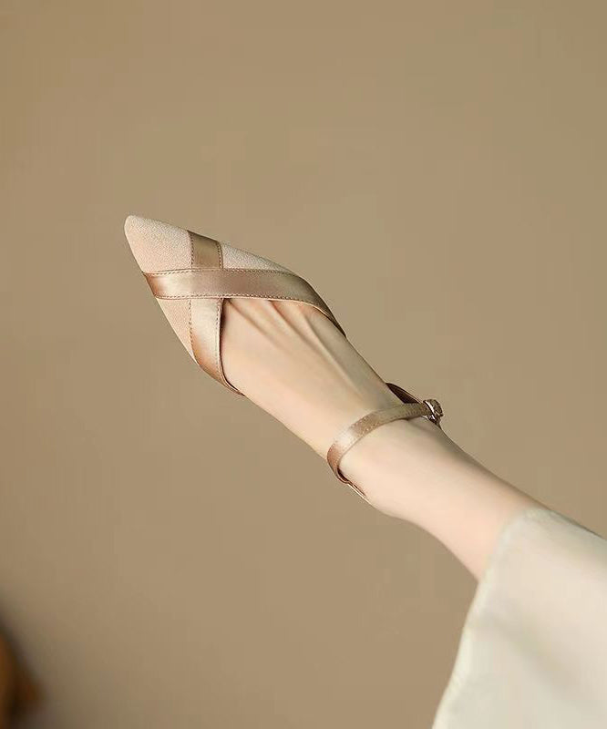 Apricot Sandals Suede Splicing Pointed Toe Buckle Strap