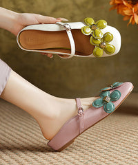 Pink Wedge Sheepskin Chic Floral Splicing Slide Sandals