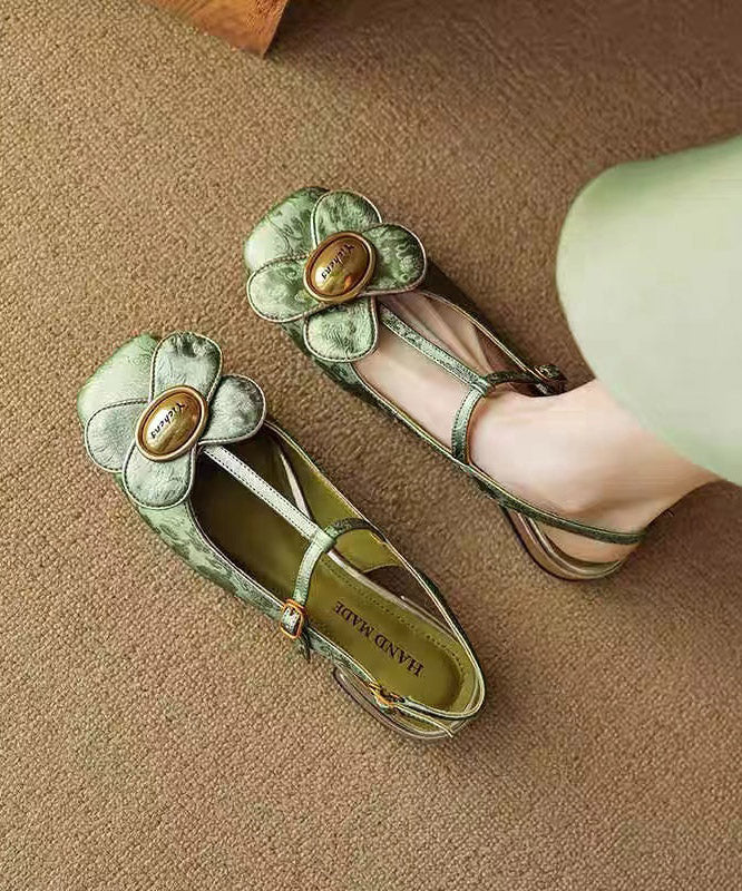 Retro Green Floral Splicing Walking Sandals