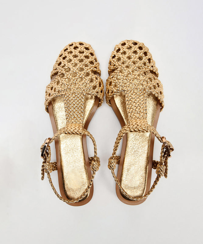 Gold Water Sandals Faux Leather Unique Splicing Hollow Out