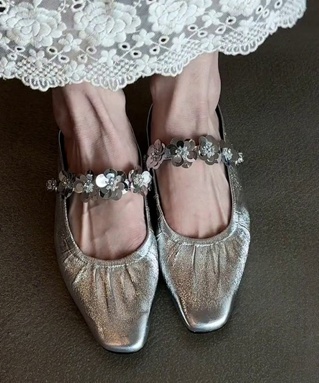 Stylish Silver Faux Leather Splicing Slide Sandals