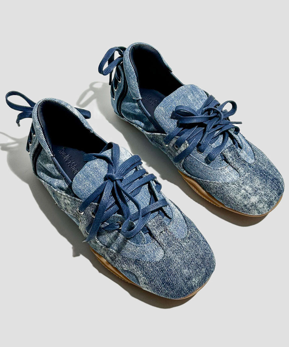 Stylish Blue Lace Up Splicing Denim Flat Feet Shoes