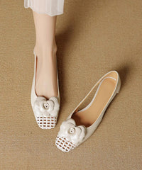 Grey Flat Shoes For Cowhide Leather Soft Splicing Floral