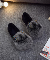 Purple Flat Shoes For Splicing Fuzzy Fur Zircon