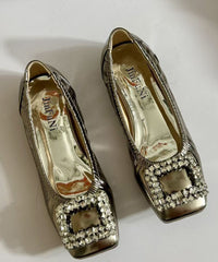 Boutique Splicing Flat Shoes Black Faux Leather Zircon