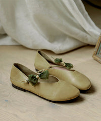 Green Flats Cowhide Leather Bow Buckle Strap Flats