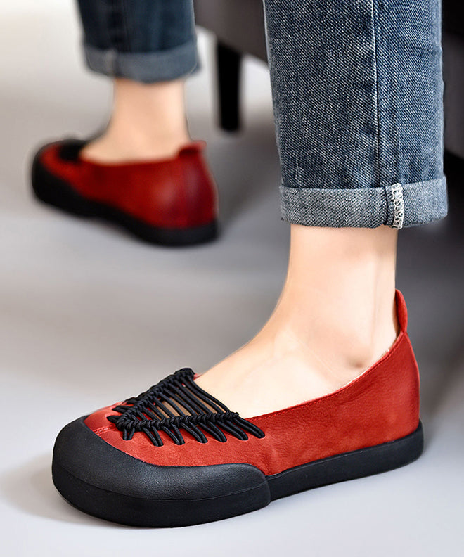 Coffee Cross Strap Splicing Platform Flat Cowhide Leather Feet Shoes