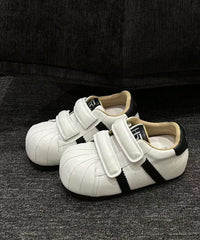 Casual Red Flat Shoes Splicing Cowhide Leather Buckle Strap