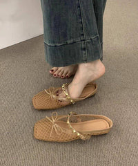 Khaki Breathable Mesh Splicing Rivet Slide Sandals