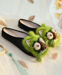 Green Cotton Fabric Slippers Shoes Nail Bead