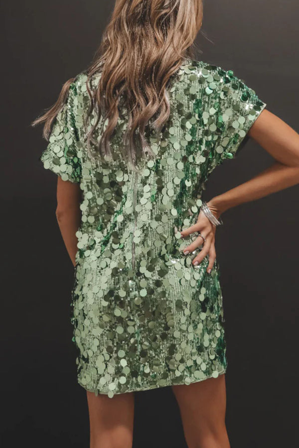 Sequined Loose Short-sleeved Mini Dress