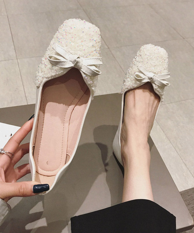 White Splicing Sequlinde Bow Flats Shoes
