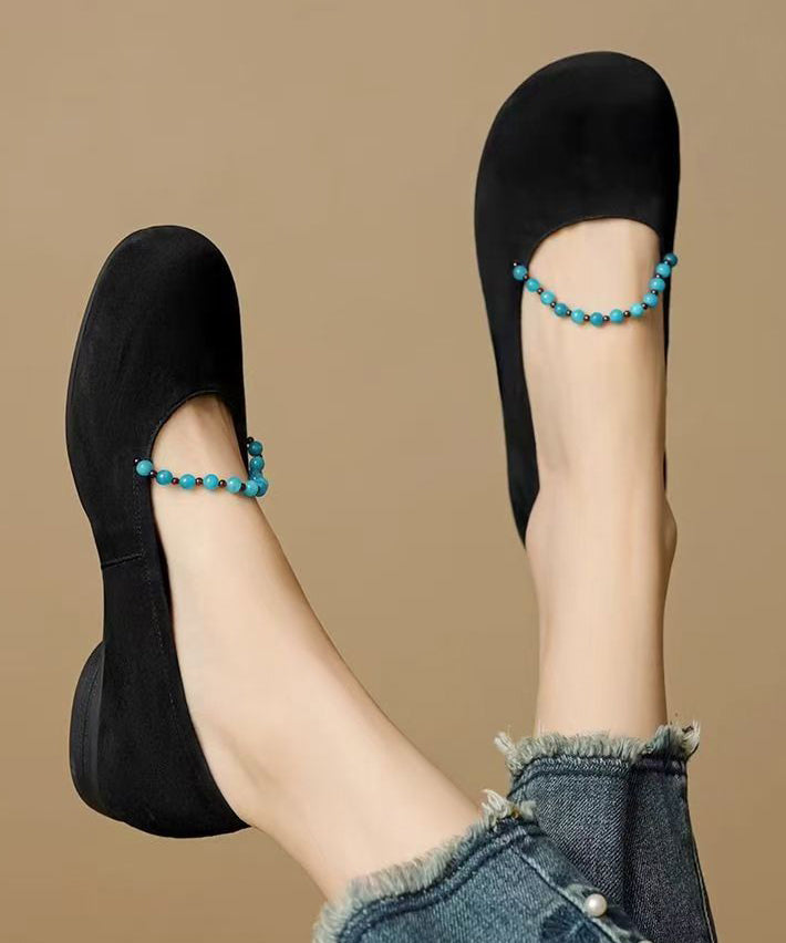 Comfy Beading Splicing Flat Feet Shoes Brown Suede