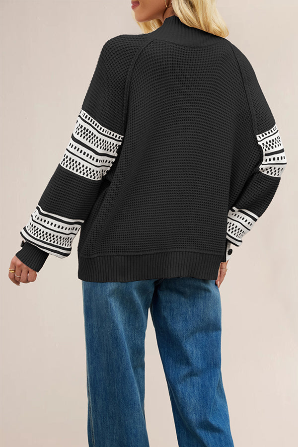Color-blocked Loose Long-sleeved Knit Sweater