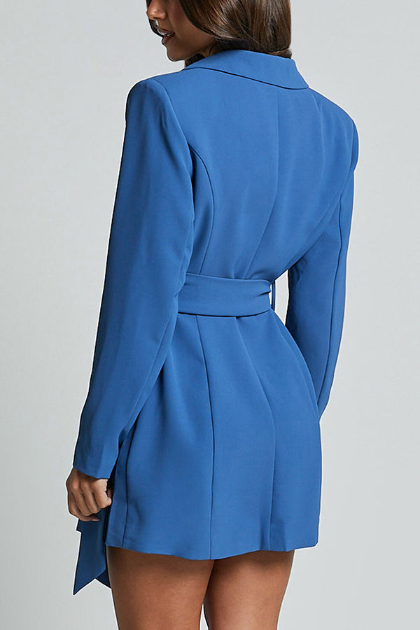 Pioneer Solid Color Lapel Long Sleeve Lace-up Blazer