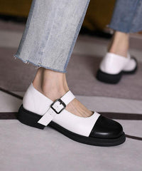 White Faux Leather Splicing Flat Feet Shoes