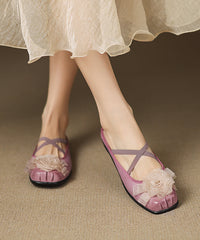 Purple Cowhide Leather Splicing Floral Slide Sandals
