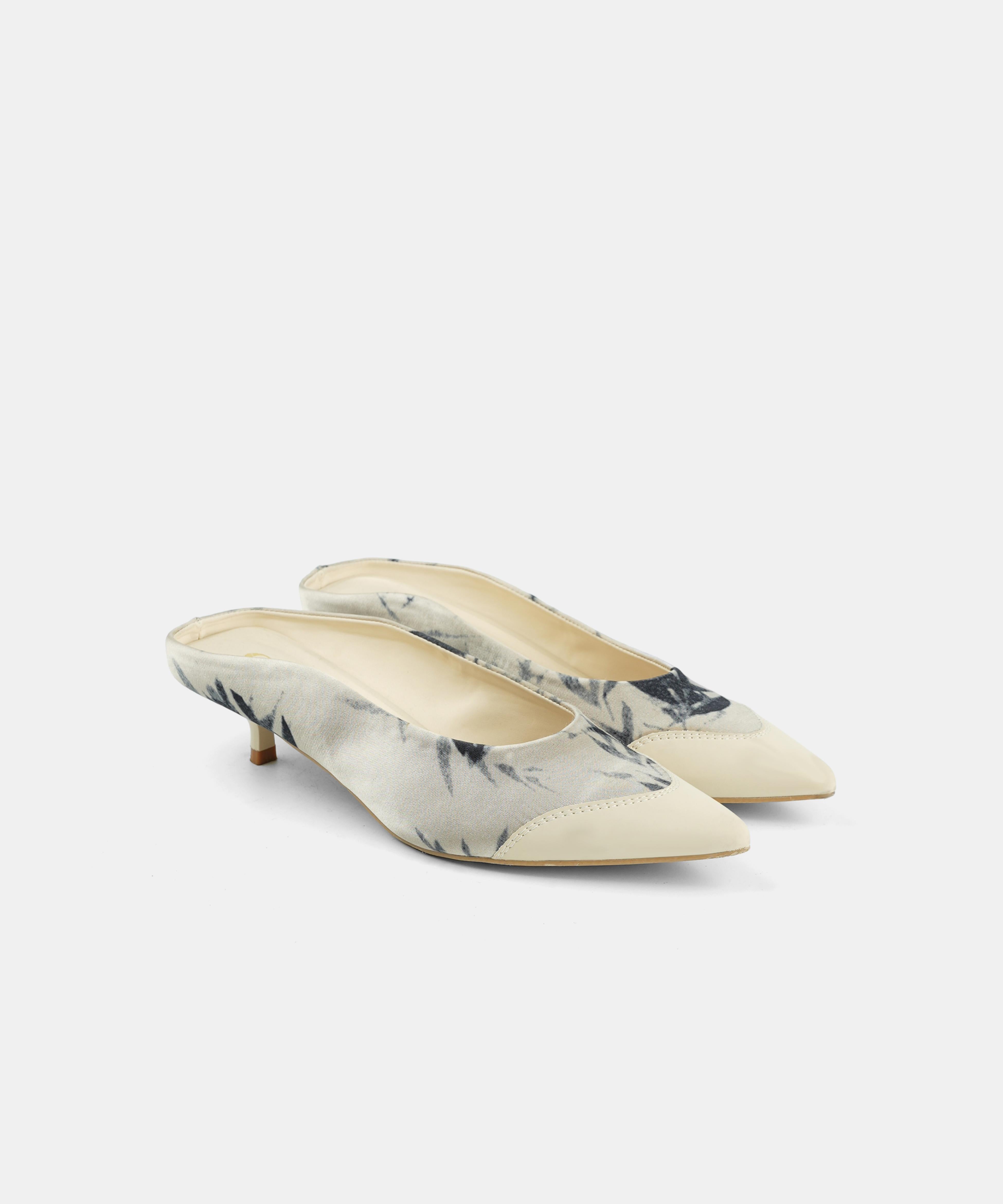 Green Faux Leather Splicing Satin Kitten Heels Slippers