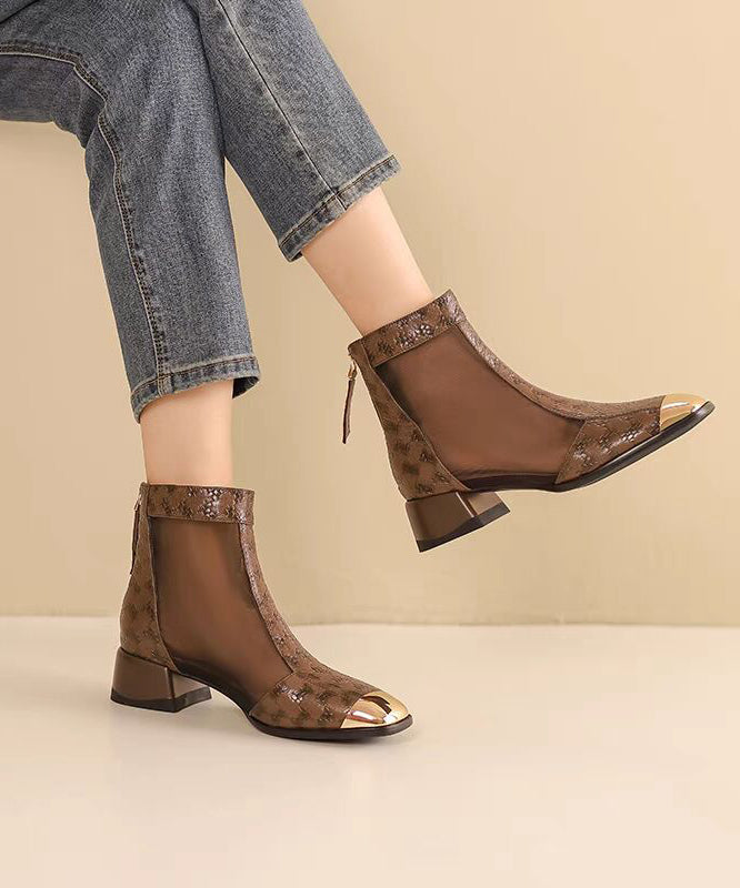Summer Coffee Tulle Splicing Chunky Heel Sandals Boots