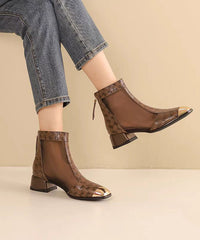 Coffee Tulle Splicing Chunky Heel Sandals Boots