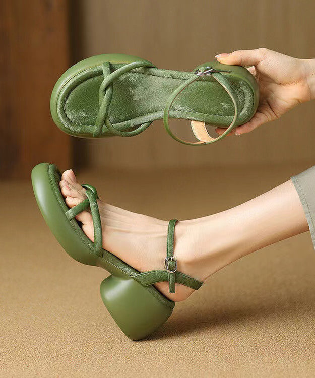 New Green Chunky Heel Sandals Peep Toe