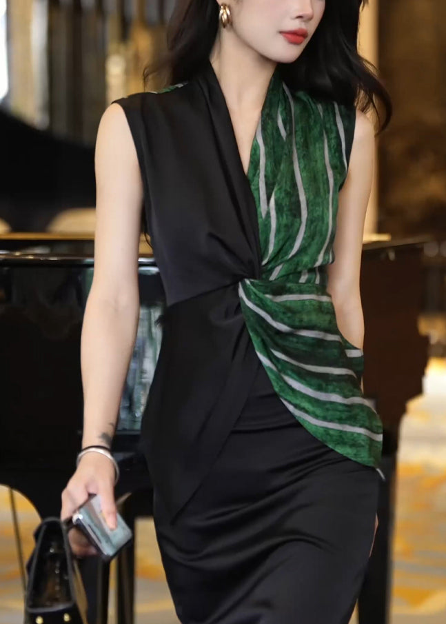 Colorblock V Neck Striped Patchwork Flattering Shirt Sleeveless