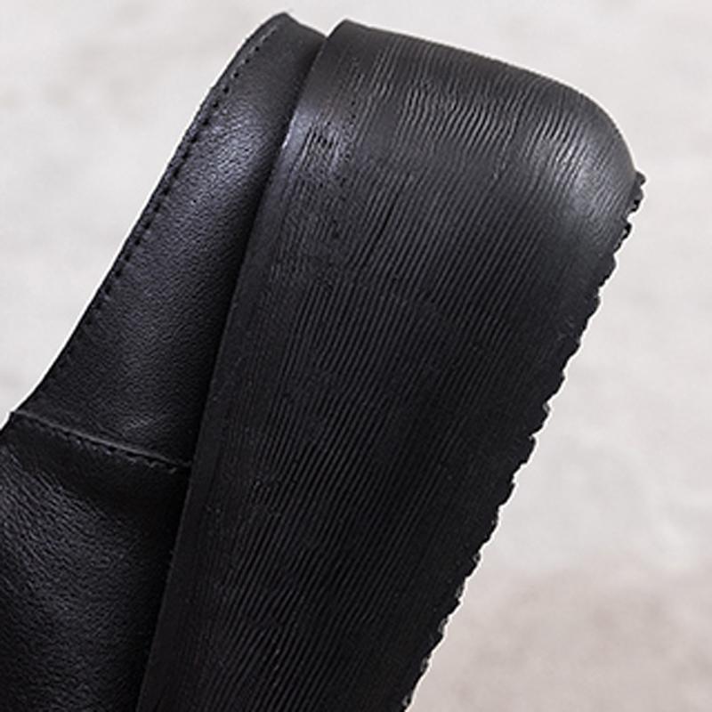 Sewing Platform Casual Leather Slippers