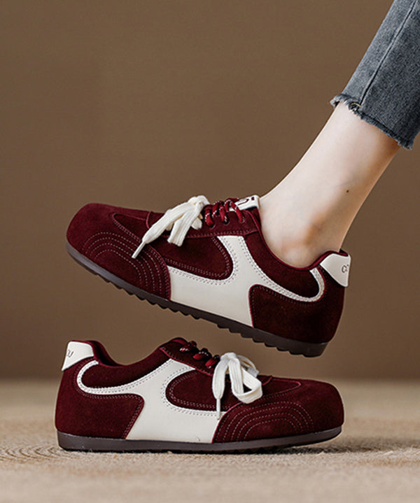 Red Lace Up Platform Suede Splicing Flat Shoes