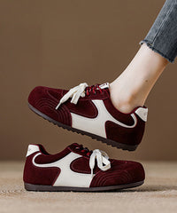 Red Lace Up Platform Suede Fashion Splicing Flat Shoes