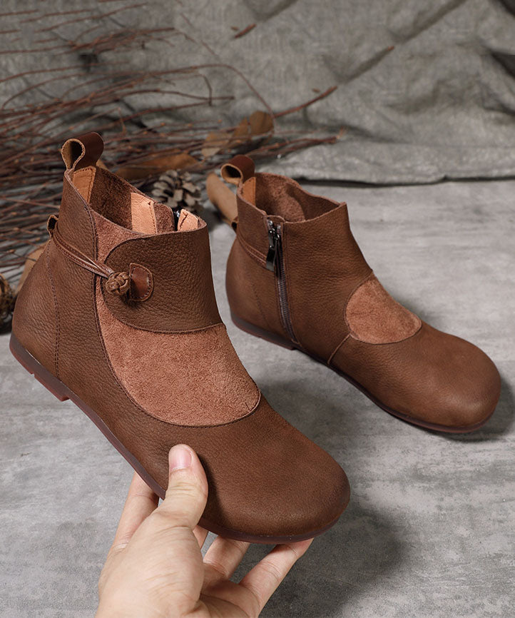 Splicing Boots Chocolate Cowhide Leather Suede Boots