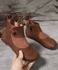 Splicing Boots Chocolate Cowhide Leather Suede Boots