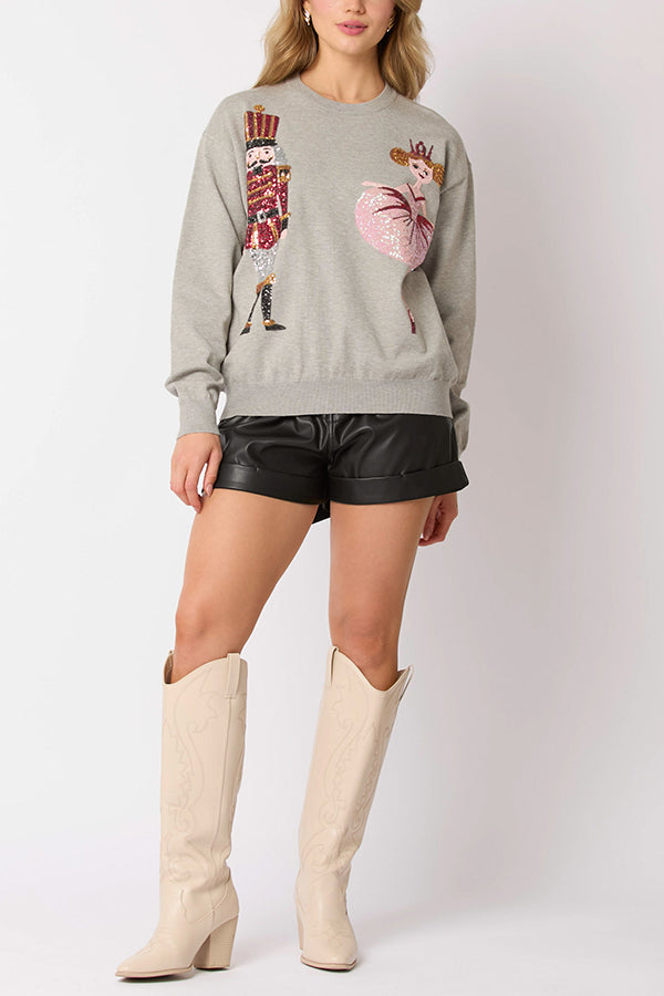 Christmas Soldier Sequined Casual Sweatshirt