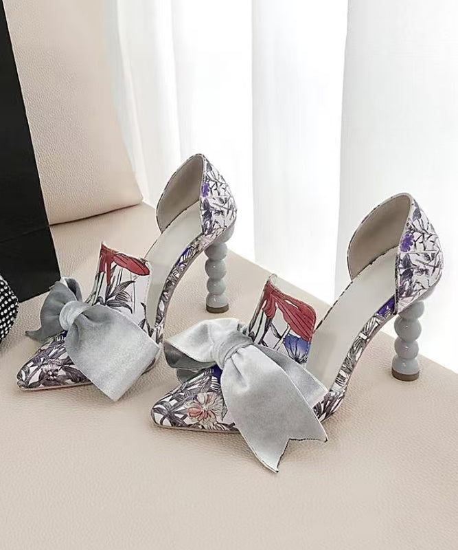 Classy Printed Bow High Heels Sandals Pointed Toe