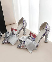 Classy Printed Bow High Heels Sandals Pointed Toe
