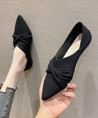 Black Splicing Pointed Toe Flats Suede Flat Shoes