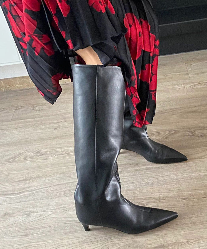 Mulberry Faux Leather Splicing Boots Pointed Toe