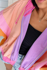 Fresh Color Matching Loose Casual Hooded Jacket