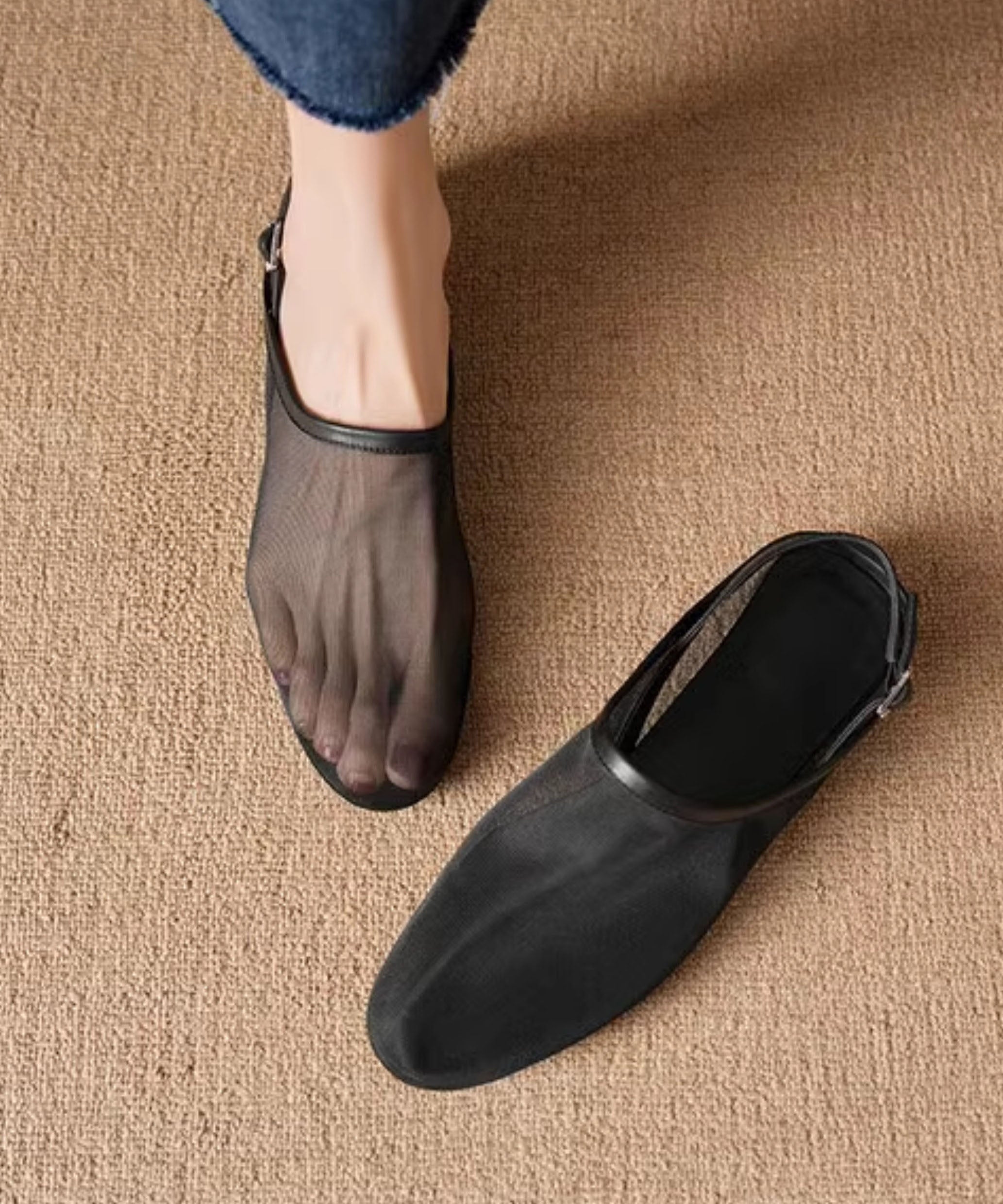 Red Cowhide Leather Tulle Splicing Walking Sandals