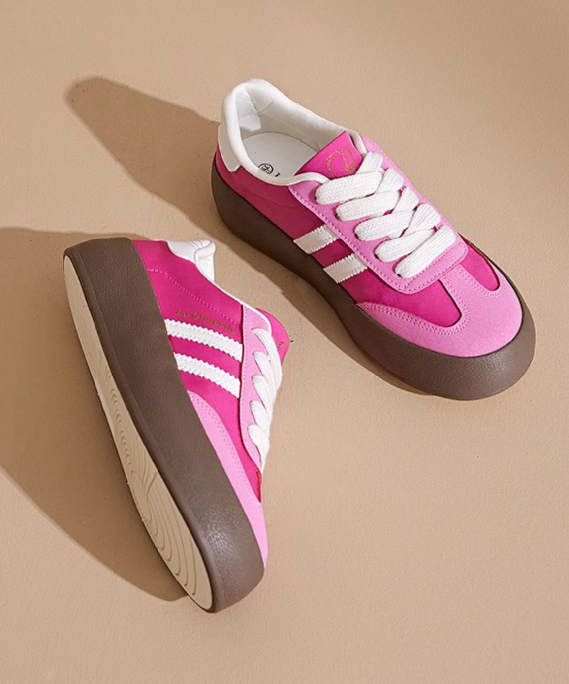 Casual Splicing Platform Flat Shoes Rose Faux Leather Lace Up